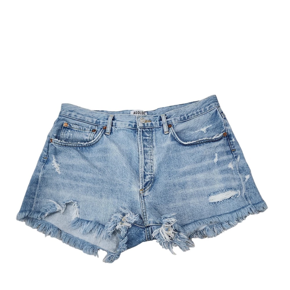Agolde Parker Light Blue Distressed Denim Shorts